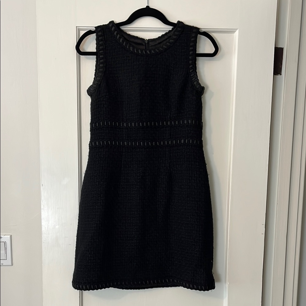 Elegant Chanel Style Black Wool Tweed Sleeveless Mini Dress